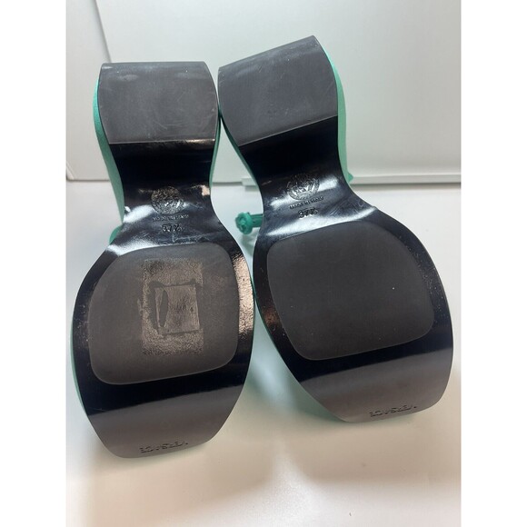 Versace Satin Three Strap Platform Wedge Sandal Heels In Emerald Green Sz 37 1/2 - Picture 8 of 9
